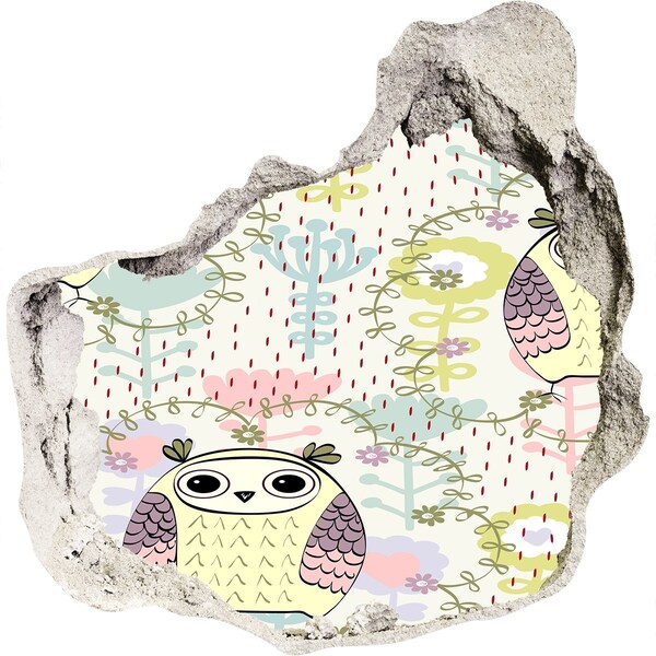 Nálepka fototapeta 3D výhľad Diera v stene so sovou a kvetmi