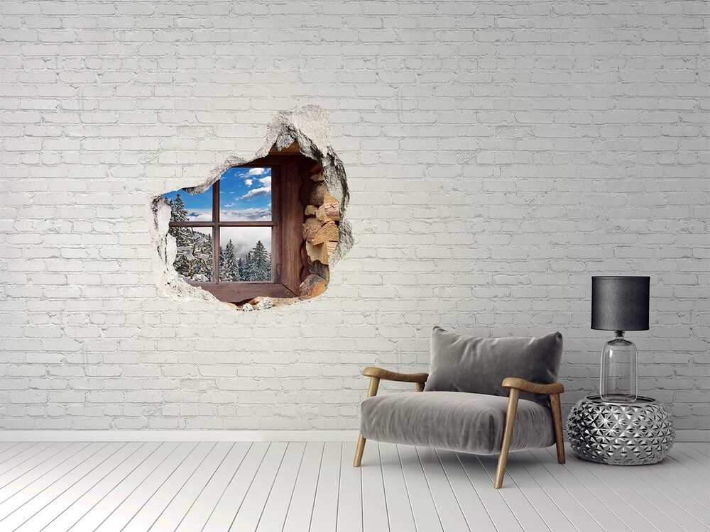 Nálepka 3D diera na stenu samolepiaca Zimný oknom