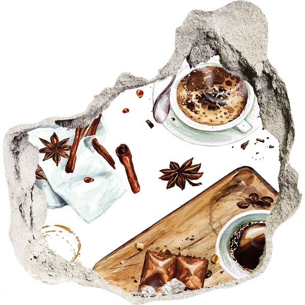 Nálepka 3D diera na stenu Kávový kútik s korením