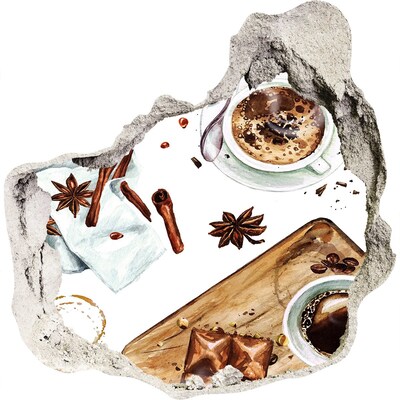 Nálepka 3D diera na stenu Kávový kútik s korením