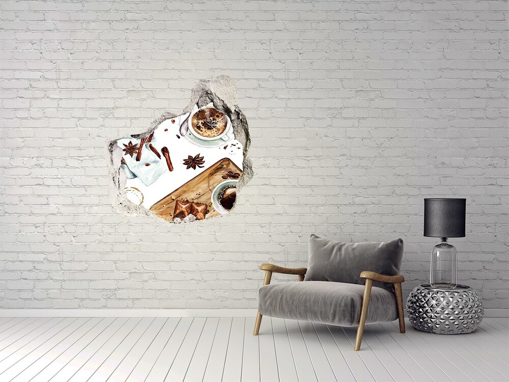 Nálepka 3D diera na stenu Ranná káva