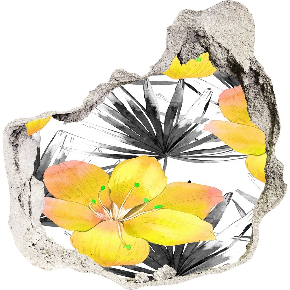 Nálepka 3D diera betón Tropické kvety