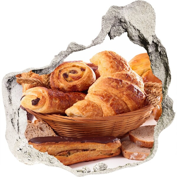 Nálepka 3D diera na stenu Chutné pečivo v košíku