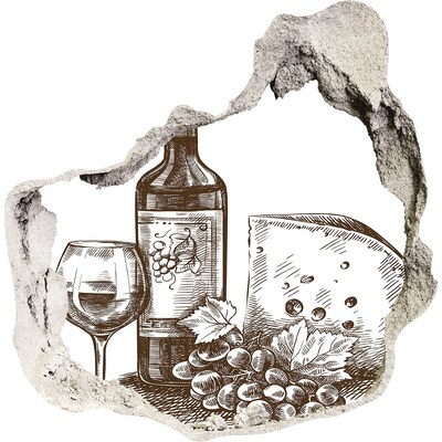 Nálepka fototapeta 3D výhľad Víno a syr na pozadí poškodenej steny