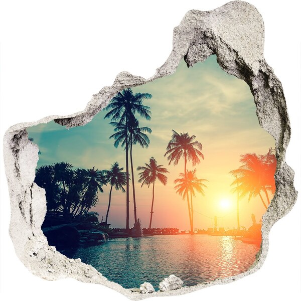 Díra 3D ve zdi nálepka Sunset palm