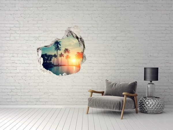 Díra 3D ve zdi nálepka Sunset palm