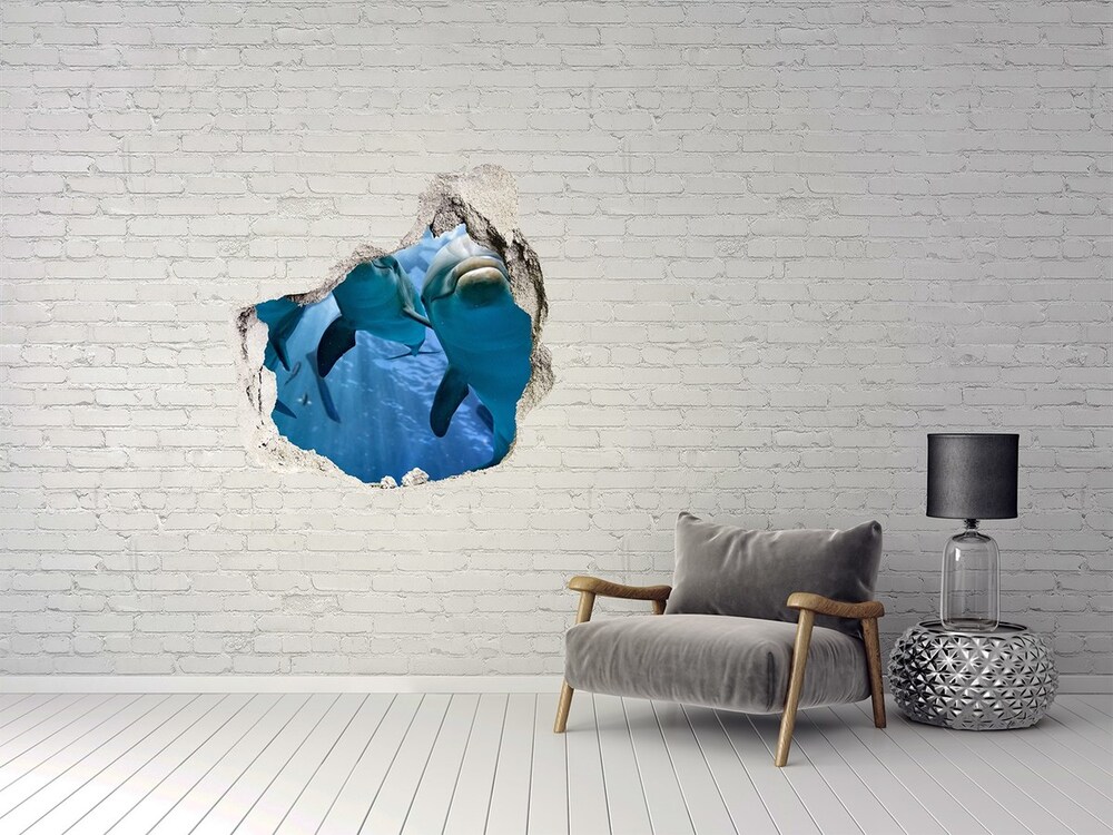 Fototapeta diera na stenu 3D Tri delfíny