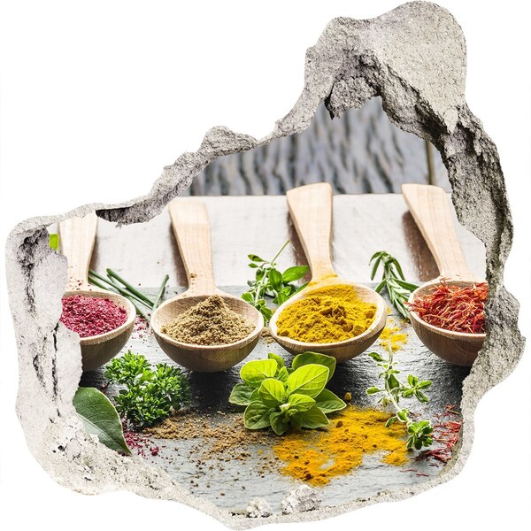 Diera 3D fototapety nálepka Kuchynské korenie v drevených lyžiciach