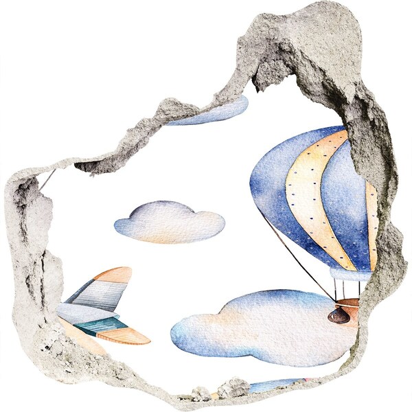 Nálepka 3D diera betón Let balónom nad oblakmi