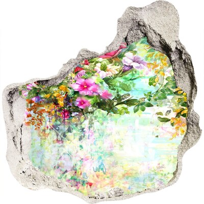 Nálepka 3D diera betón Multi-farebné kvety