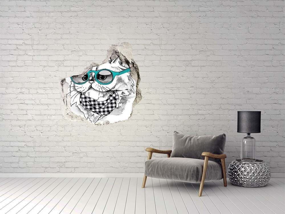 Fototapeta diera na stenu 3D Mačka s okuliarmi