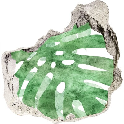 Foto fotografie diera na stenu Zelený list v poškodenej stene