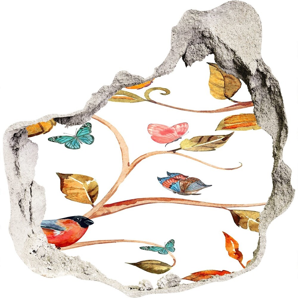 Nálepka 3D diera na stenu samolepiaca Vtáky a motýle