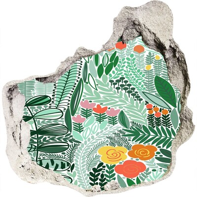 Diera 3D fototapety nálepka Kvetinová záhrada Diera v stene