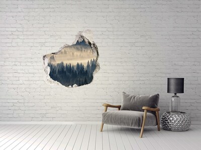 Díra 3D ve zdi nálepka Potopený les v hmle