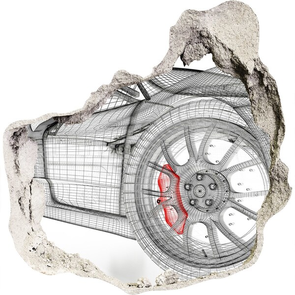 Diera 3D fototapety nálepka Pretekárske auto s dierou v stene