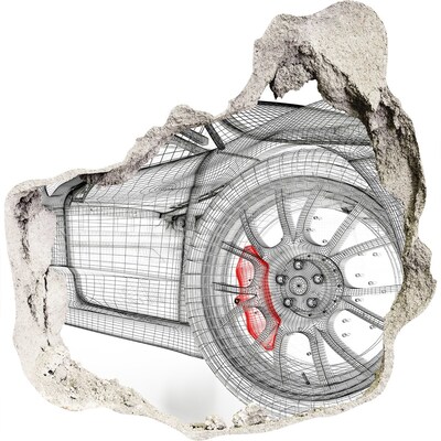 Diera 3D fototapety nálepka Pretekárske auto s dierou v stene