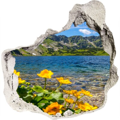 Díra 3D ve zdi nálepka Jazero v horách