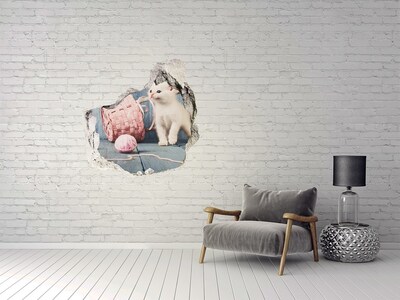 Fototapeta diera na stenu 3D Biela mačka a klbka