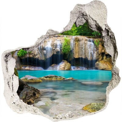 Nálepka 3D diera na stenu Vodopád v lese