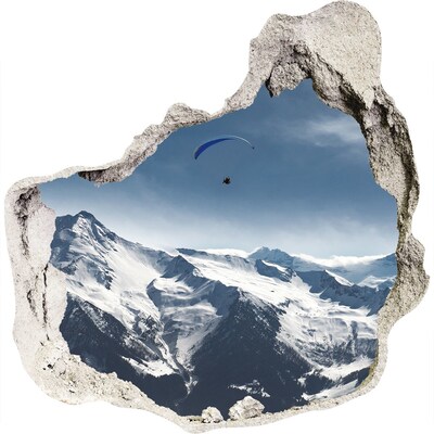 Díra 3D ve zdi nálepka Paragliding alps