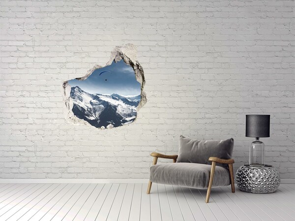 Díra 3D ve zdi nálepka Paragliding alps