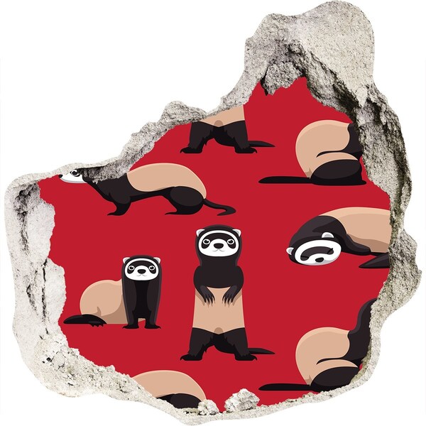 Nálepka 3D diera na stenu Funky fretky v diere v stene