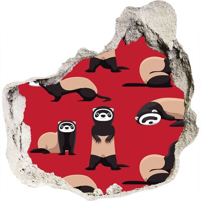 Nálepka 3D diera na stenu Funky fretky v diere v stene