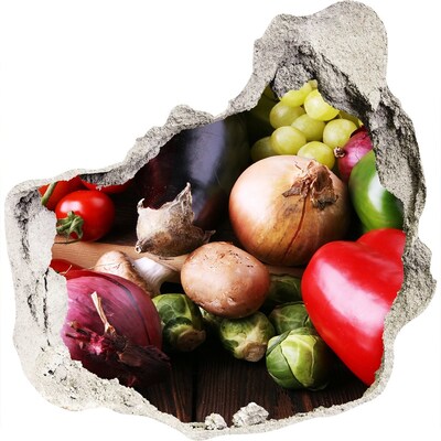 Diera 3D fototapety nálepka Ovocie a zelenina v diere v stene