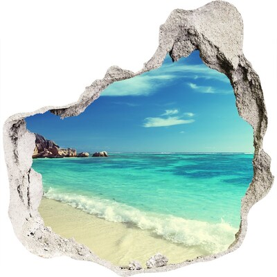 Fototapeta diera na stenu 3D Seychelles beach
