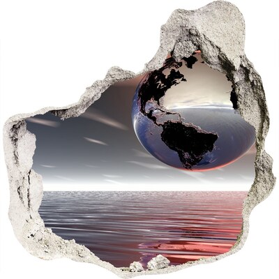 Díra 3D ve zdi nálepka Planéta zem