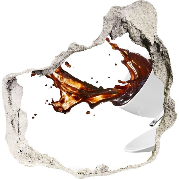 Fototapeta diera na stenu 3D Káva vytekajúca cez dieru v stene