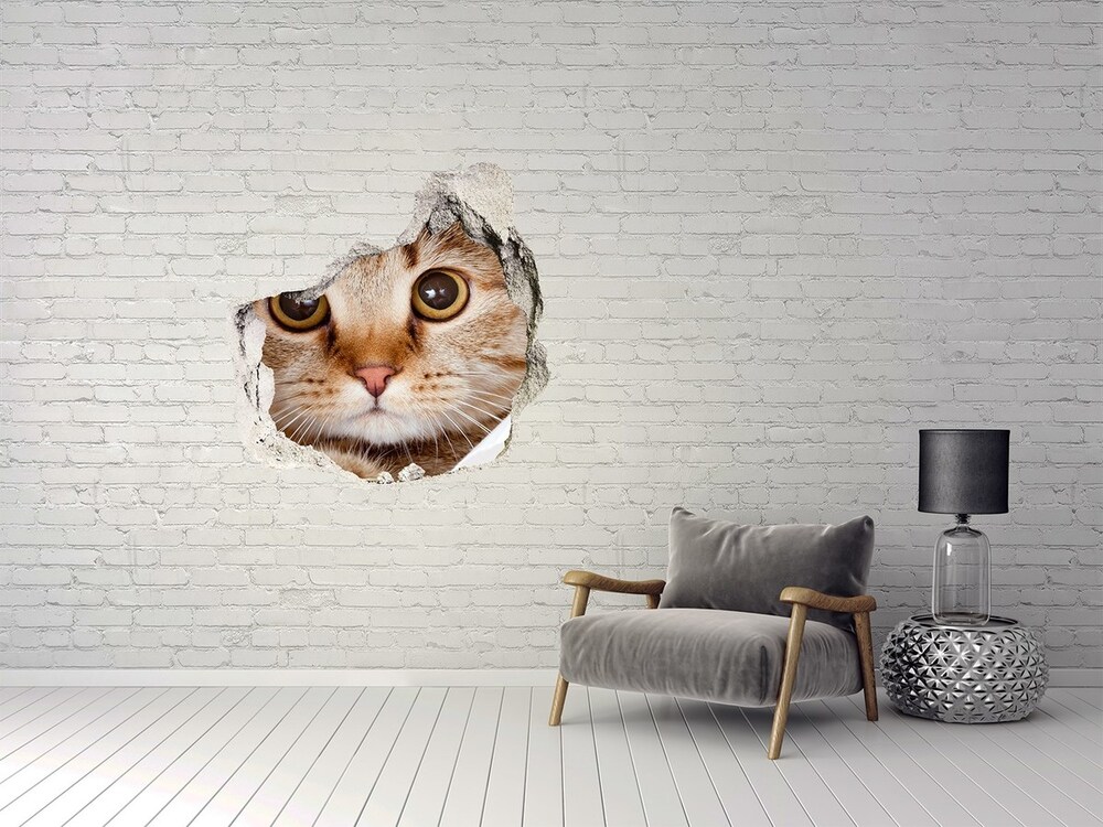 Nálepka 3D diera na stenu Mačka