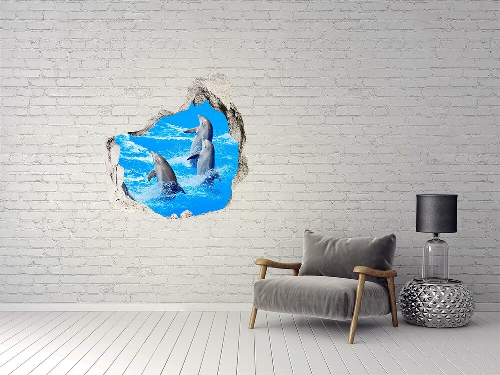 Nálepka 3D diera na stenu Delfíny