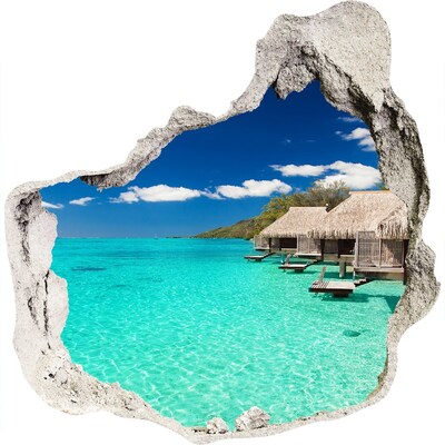 Fototapeta diera na stenu 3D Rajská lagúna medzi bungalovmi
