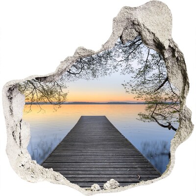 Nálepka 3D diera na stenu Mólo na jazere