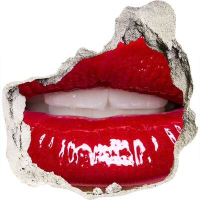 Samolepiaca diera na stenu Červené pery v diere v stene