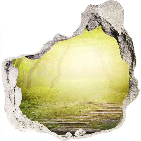 Nálepka 3D diera Zelený les v slnečných lúčoch