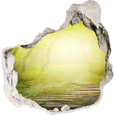 Nálepka 3D diera Zelený les v slnečných lúčoch