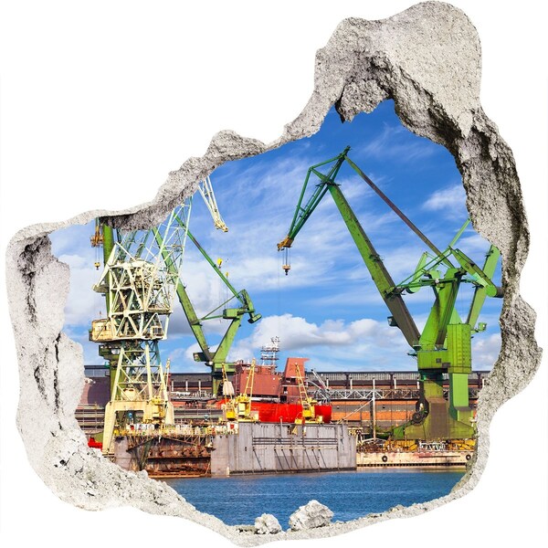 Nálepka 3D diera na stenu Priemyselný prístav v akcii