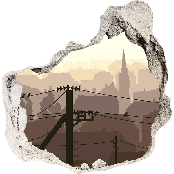 Nálepka 3D diera na stenu Pohľad na mesto cez dieru v stene