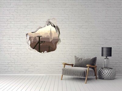 Nálepka 3D diera na stenu Pohľad na mesto cez dieru v stene