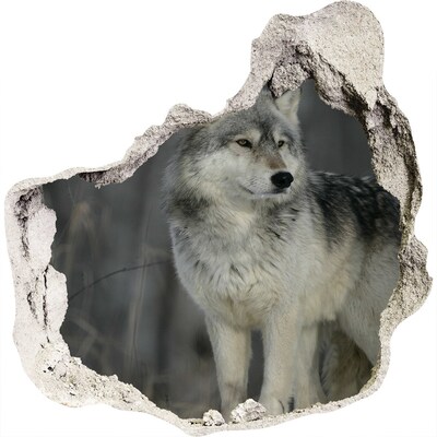 Nálepka 3D diera na stenu Šedý vlk