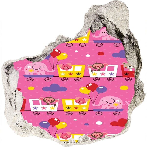 Nálepka 3D diera na stenu betón Farebný vlak s balónmi