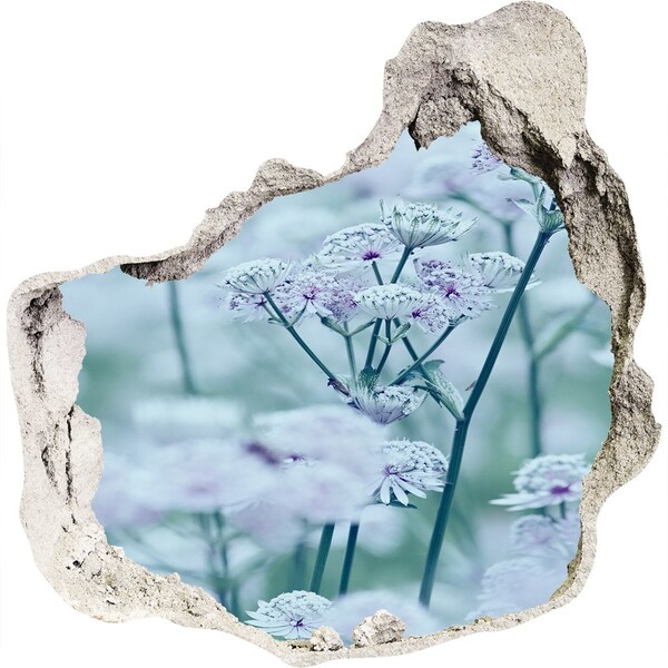 Nálepka 3D diera na stenu samolepiaca Kvety medzi zničeným múrom