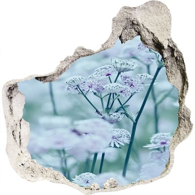 Nálepka 3D diera na stenu samolepiaca Kvety medzi zničeným múrom