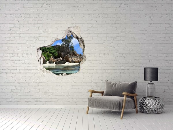 Díra 3D ve zdi nálepka Seychely panorama