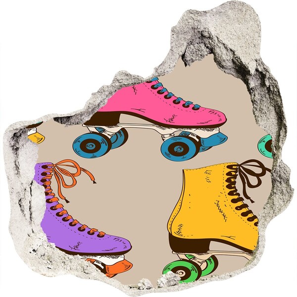 Fototapeta diera na stenu Farebné kolieskové korčule v diere v stene