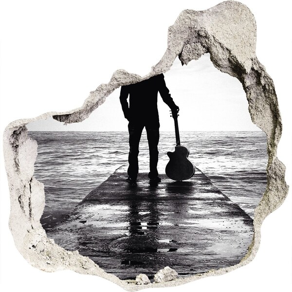 Nálepka diera na stenu betón Hudobník na móle