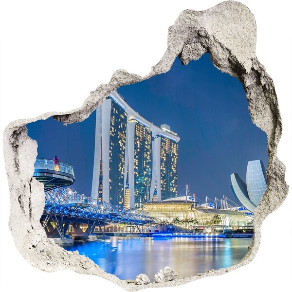 Díra 3D ve zdi nálepka Singapur v noci
